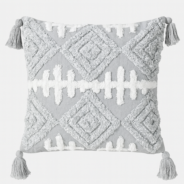 Geometric Diamond Cushion with Tassels - 45x45 cm