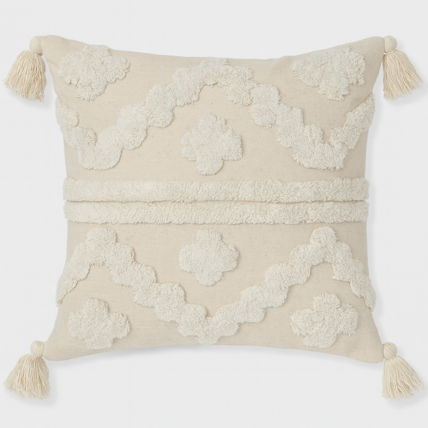 Tufted Medallion Cushion with Tassels - 45x45 cm