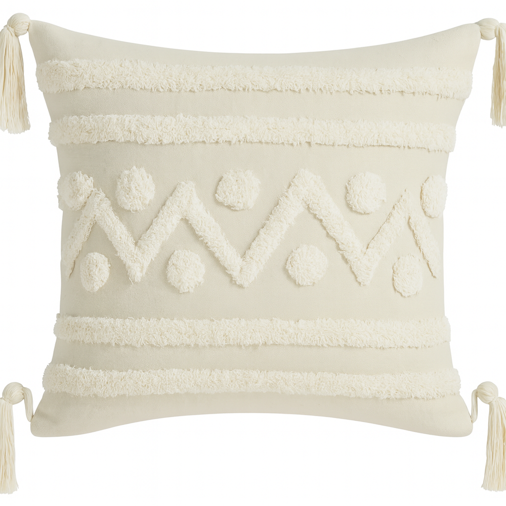 Zigzag Pom-Pom Cushion with Tassels - 45x45 cm