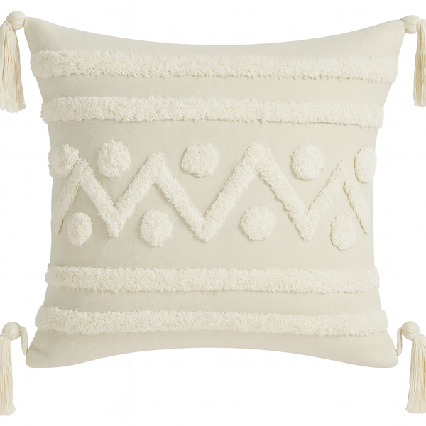 Zigzag Pom-Pom Cushion with Tassels - 45x45 cm