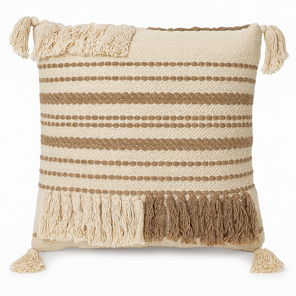 Mocha Fringe Stripe Cushion - 45 x 45 cm