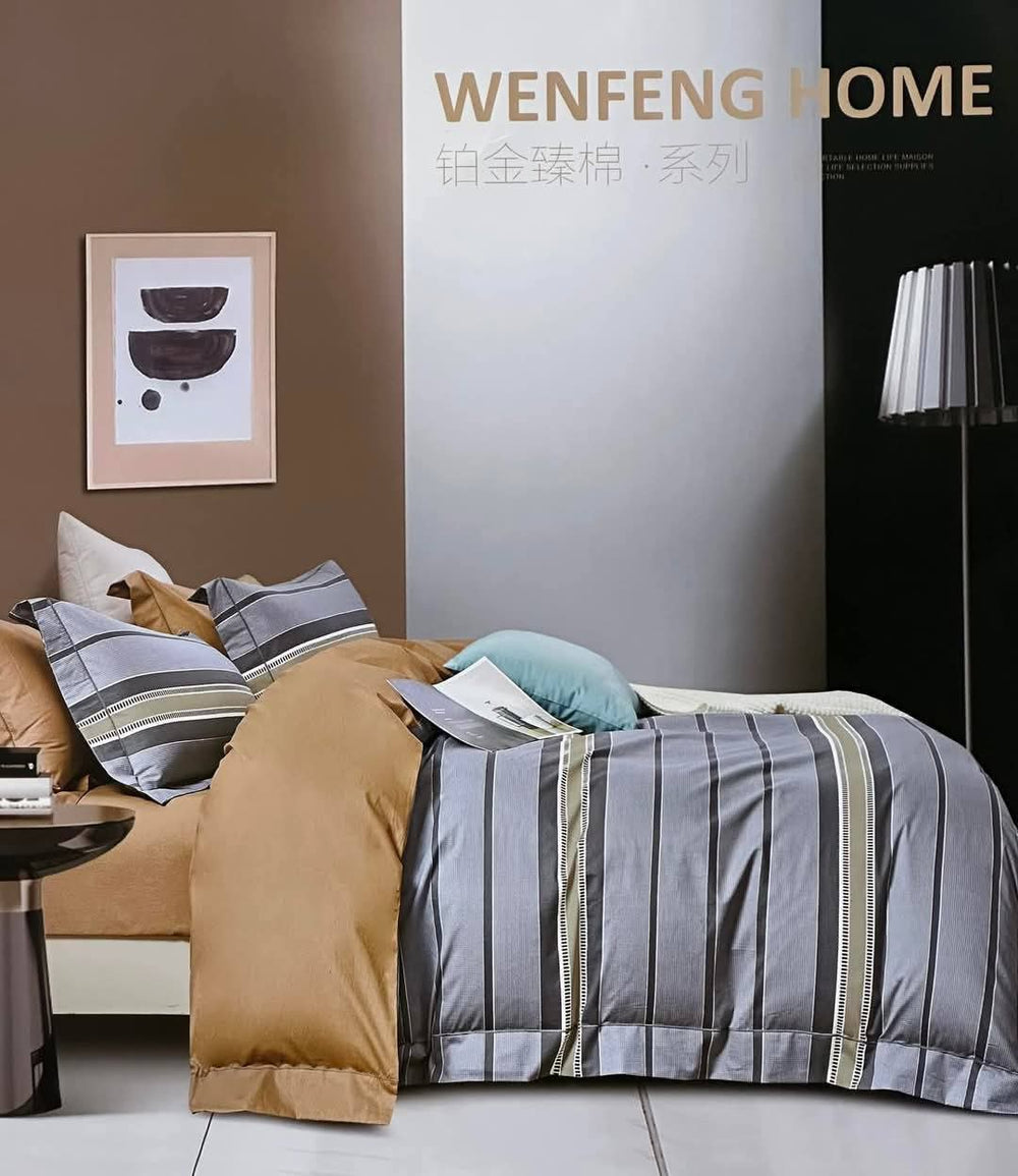 Cotton Urban Stripe Bedding Set -  Double