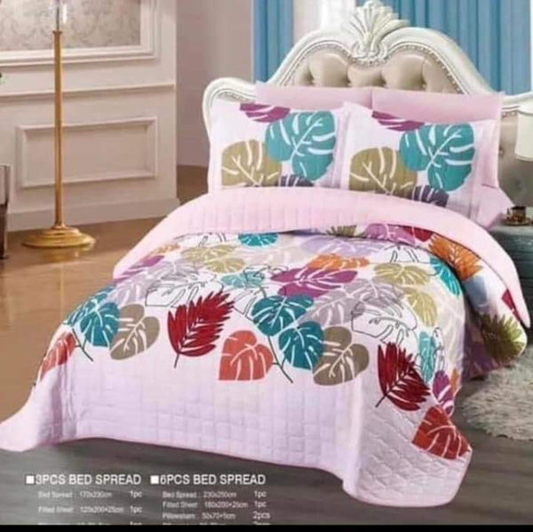 Double Bedspread Leaves Pink