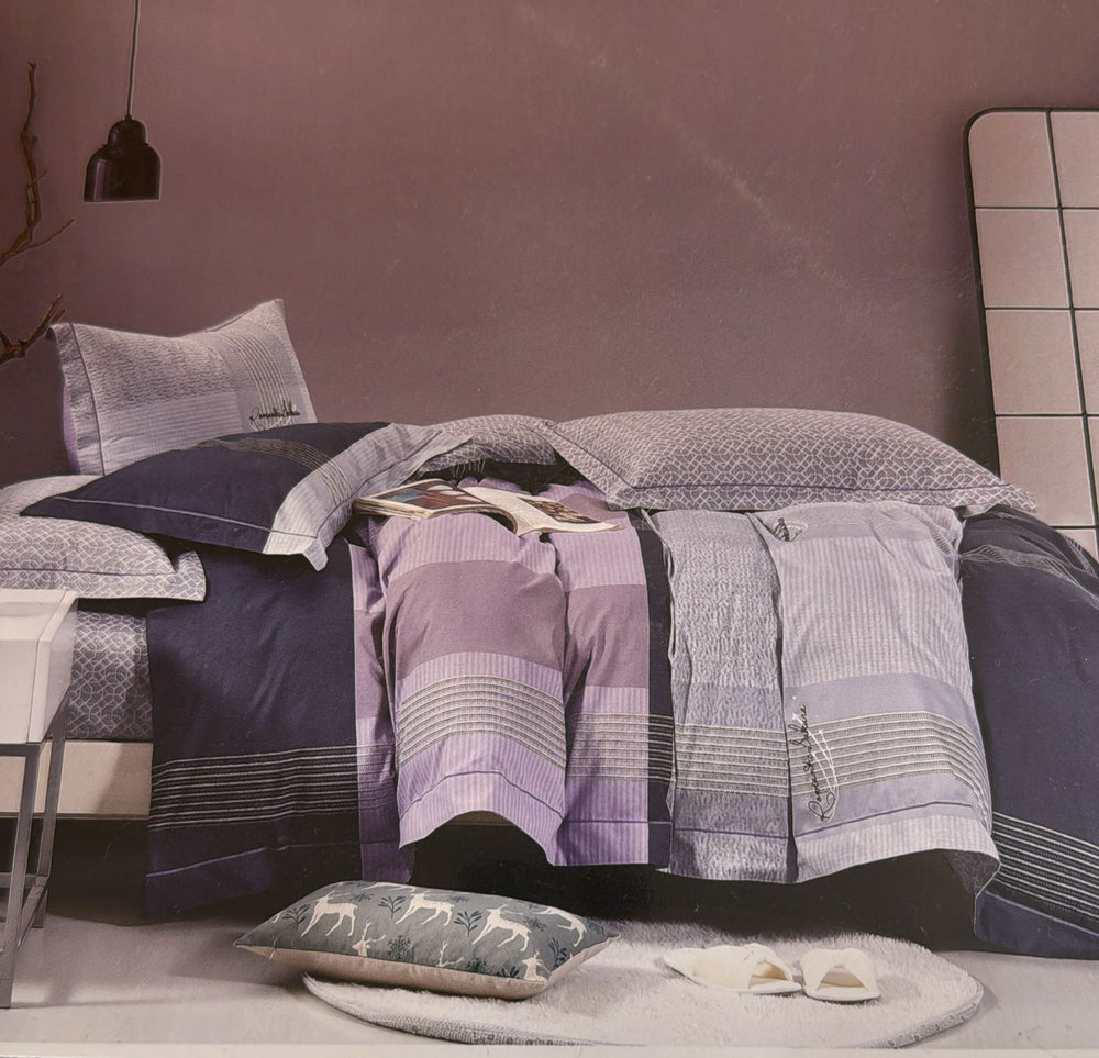 Cotton Geometric Striped Duvet Cover Set - Double