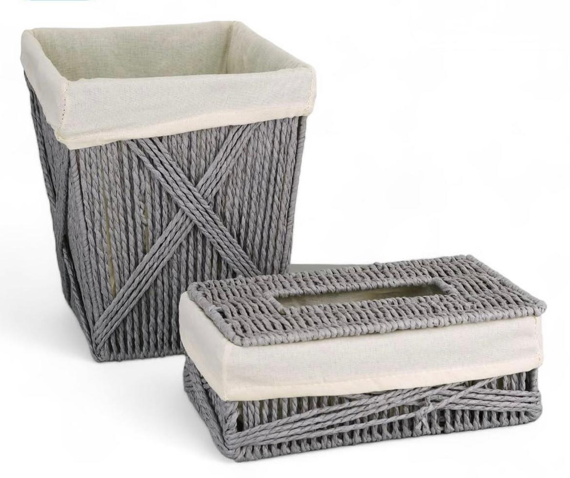 Gray Natural Cross-Weave Basket & Tissue Box Set