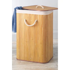Bamboo Square Laundry Hamper with Rope Handles
