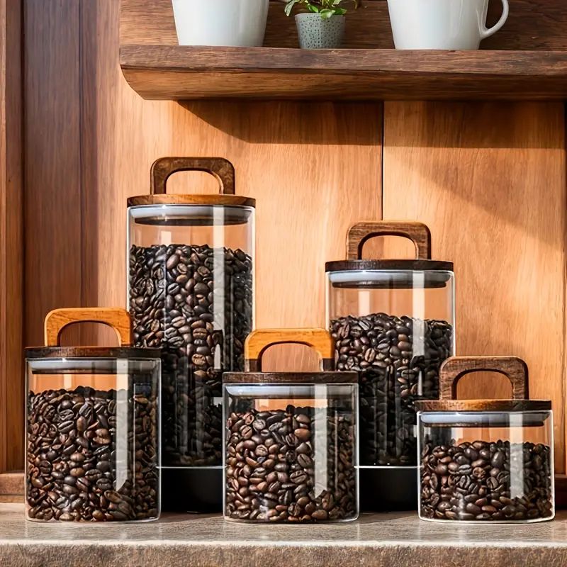 Wooden-Handle Glass Storage Jar