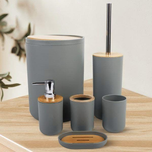 Nordic Matte Bamboo Bathroom Set - 6 Pieces