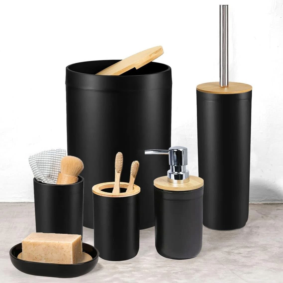 Nordic Matte Bamboo Bathroom Set - 6 Pieces