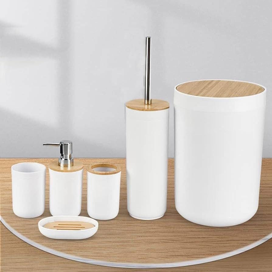 Nordic Matte Bamboo Bathroom Set - 6 Pieces
