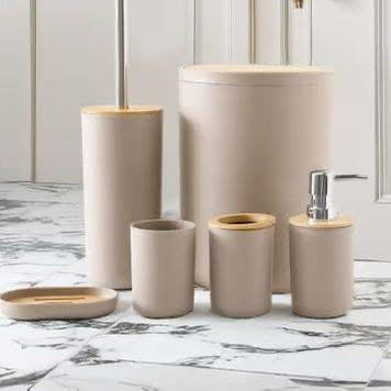 Nordic Matte Bamboo Bathroom Set - 6 Pieces