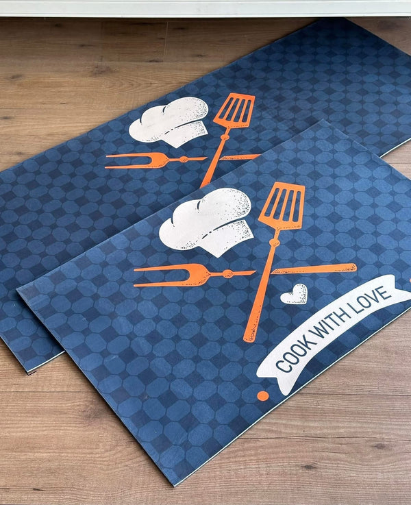 Indoor Rug Set Cooking With Love Navy