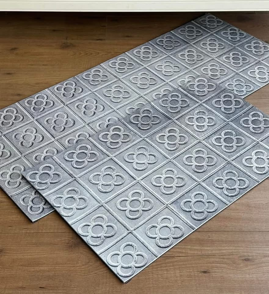 Indoor Rug Set Gray Flower