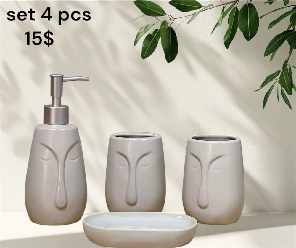 Minimalist Face Ceramic Bathroom Set – 4 pcs