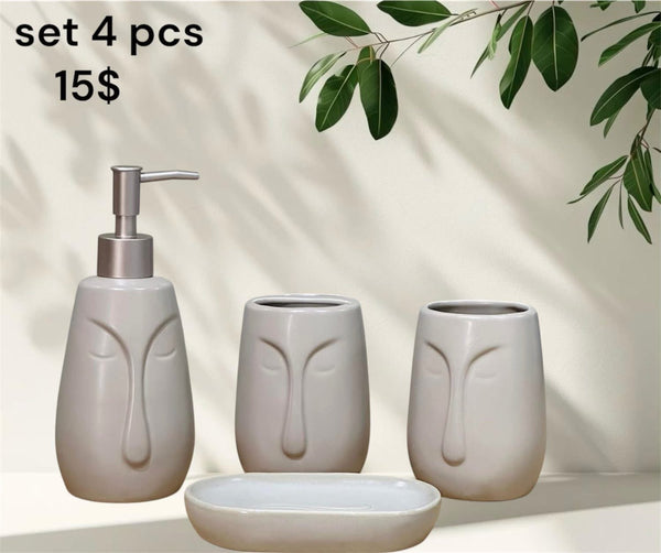 Minimalist Face Ceramic Bathroom Set – 4 pcs