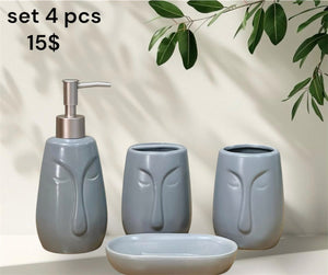 Minimalist Face Ceramic Bathroom Set – 4 pcs