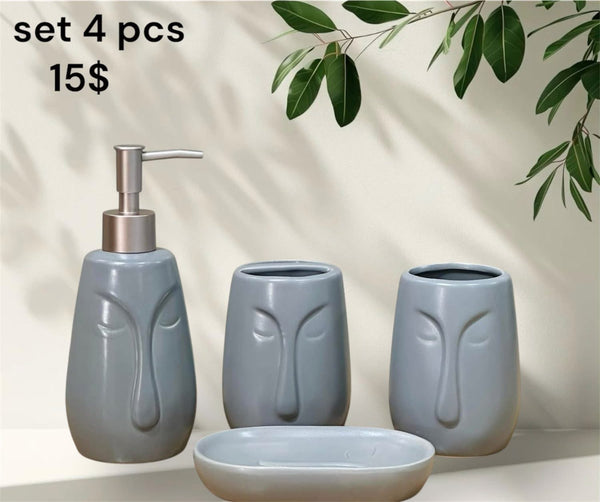 Minimalist Face Ceramic Bathroom Set – 4 pcs