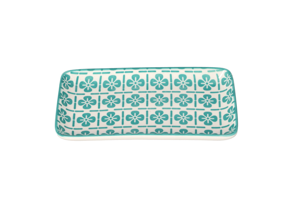 Aqua Floral Ceramic Rectangular Plate