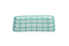 Aqua Floral Ceramic Rectangular Plate