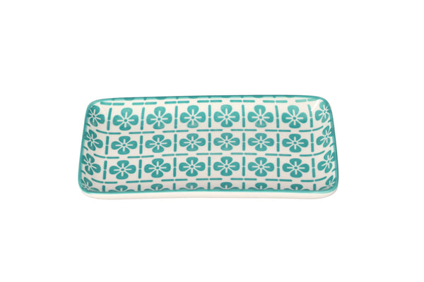 Aqua Floral Ceramic Rectangular Plate