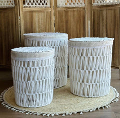 White Braided Boho Basket Set - 3 pcs