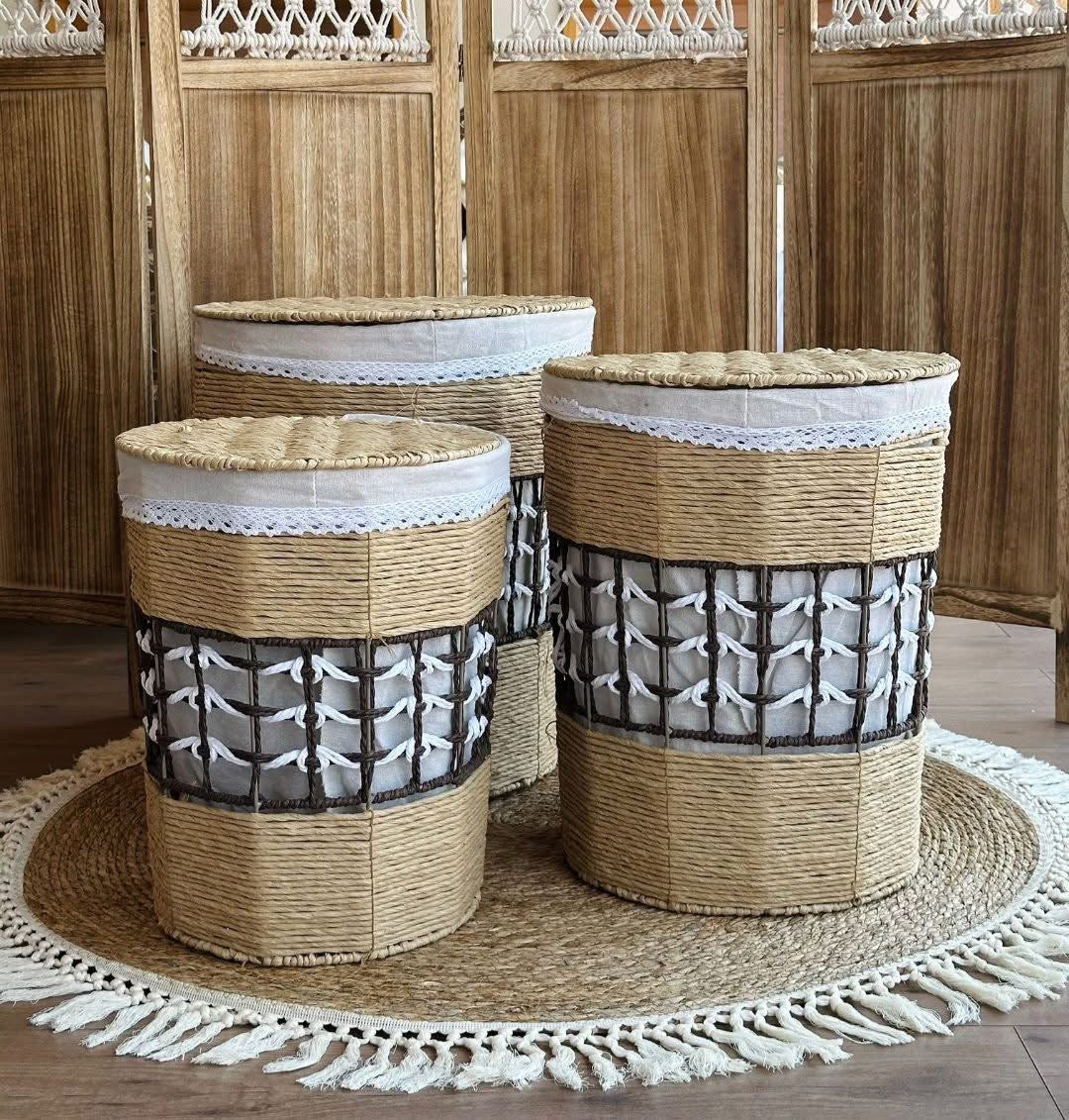 Woven Lace-Trim Storage Basket Set - 3 pcs