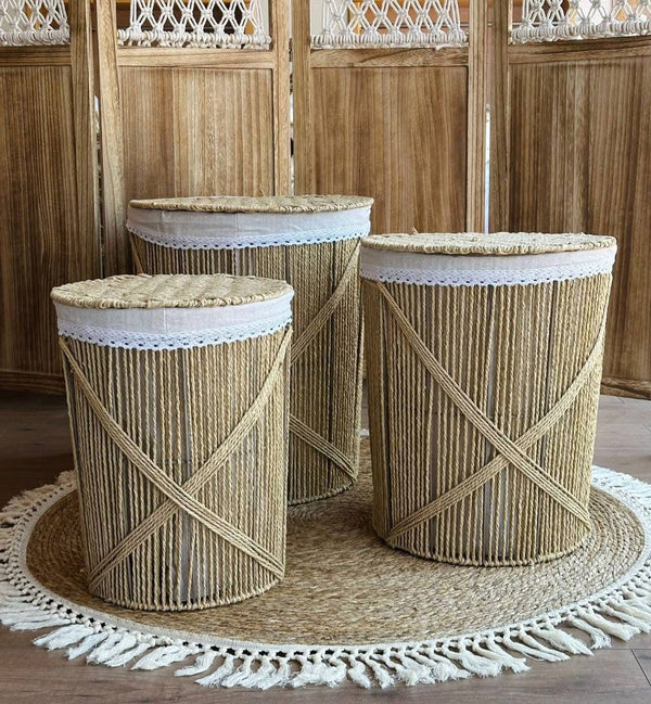 Natural Rope Criss-Cross Basket Set - 3 pcs