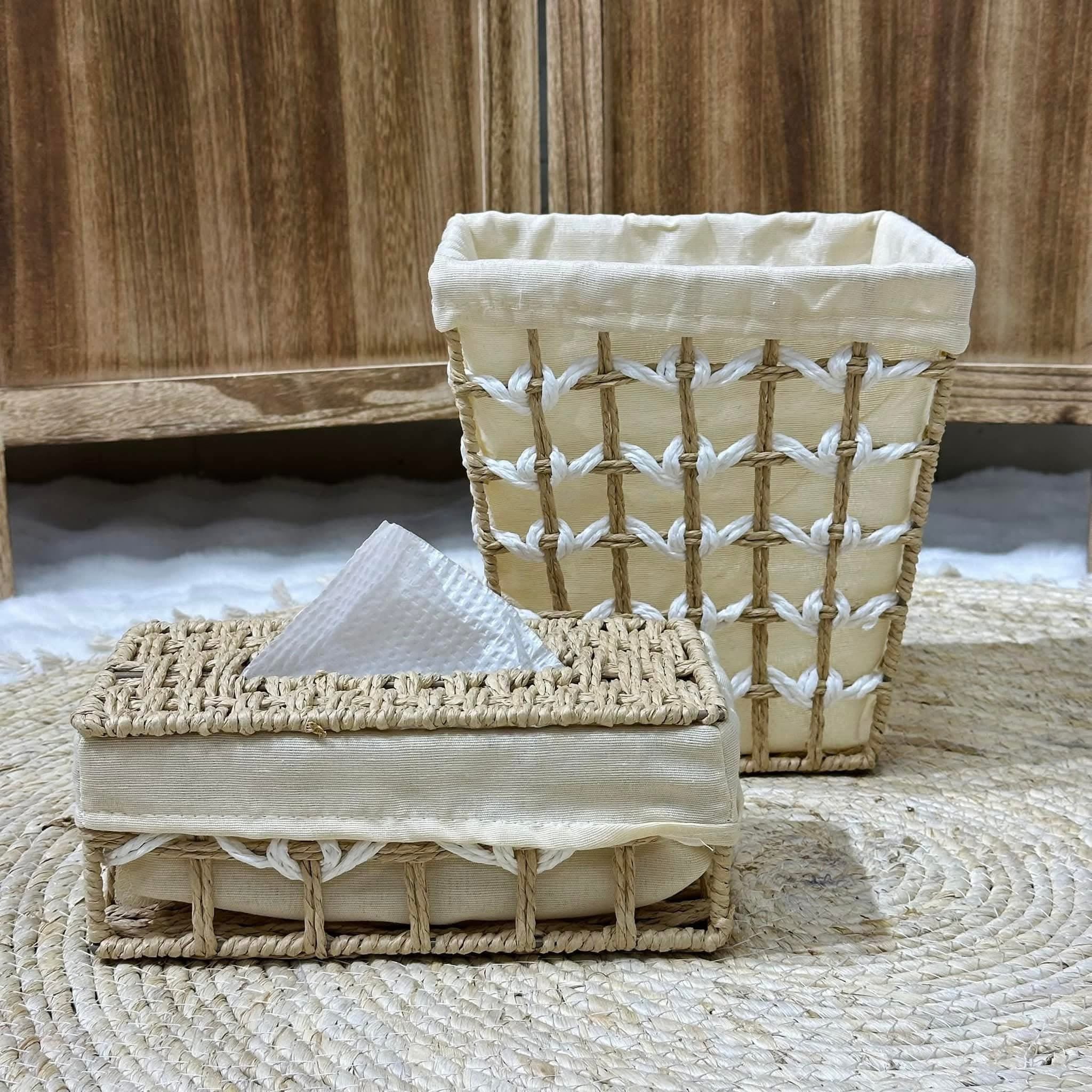 Boho Woven Wastebasket & Tissue Box Set