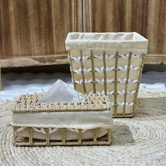 Boho Woven Wastebasket & Tissue Box Set