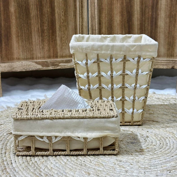 Boho Woven Wastebasket & Tissue Box Set