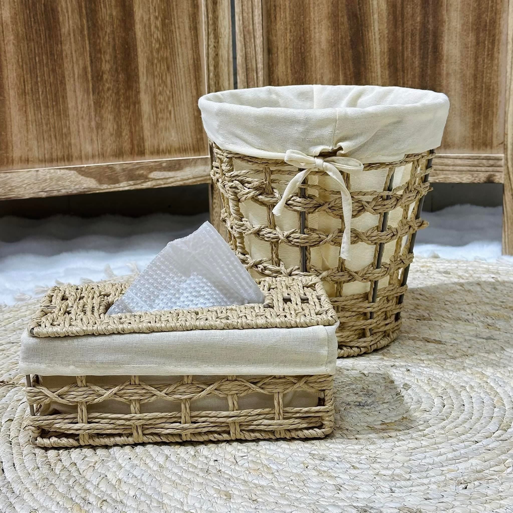Braided Rattan Basket & Tissue Box Set