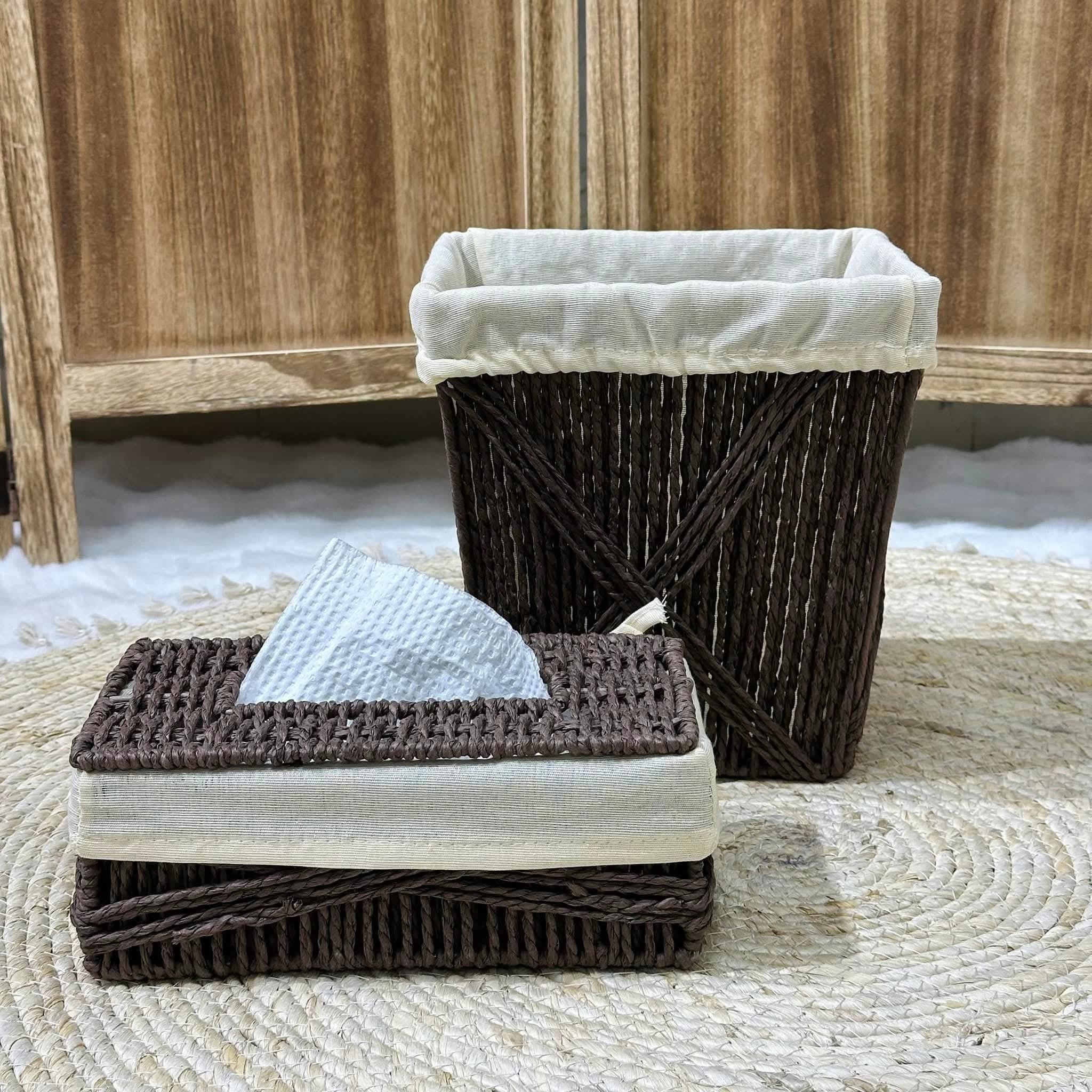 Espresso Brown Woven Basket & Tissue Box Set