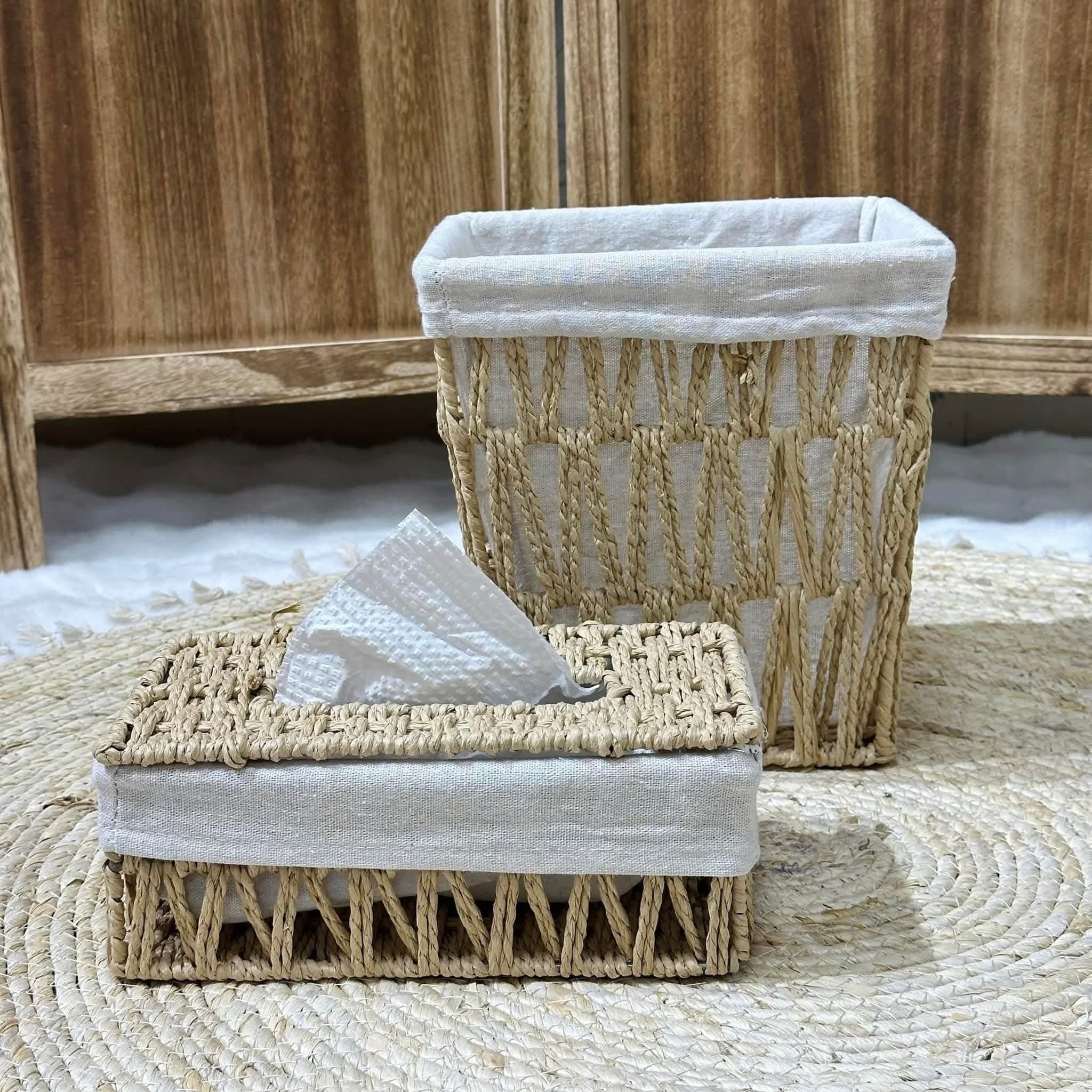 Zigzag Woven Basket & Tissue Box Set