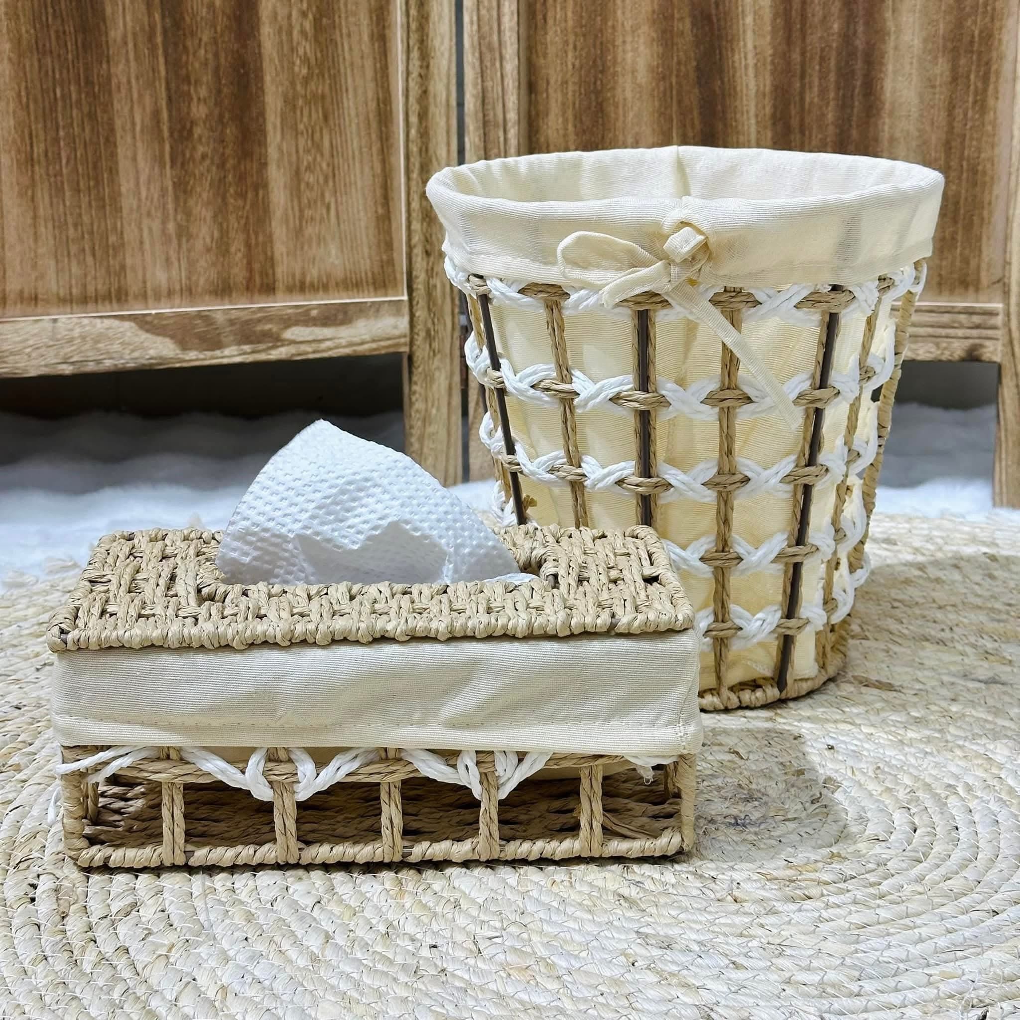 Natural Macramé Basket & Tissue Box Duo