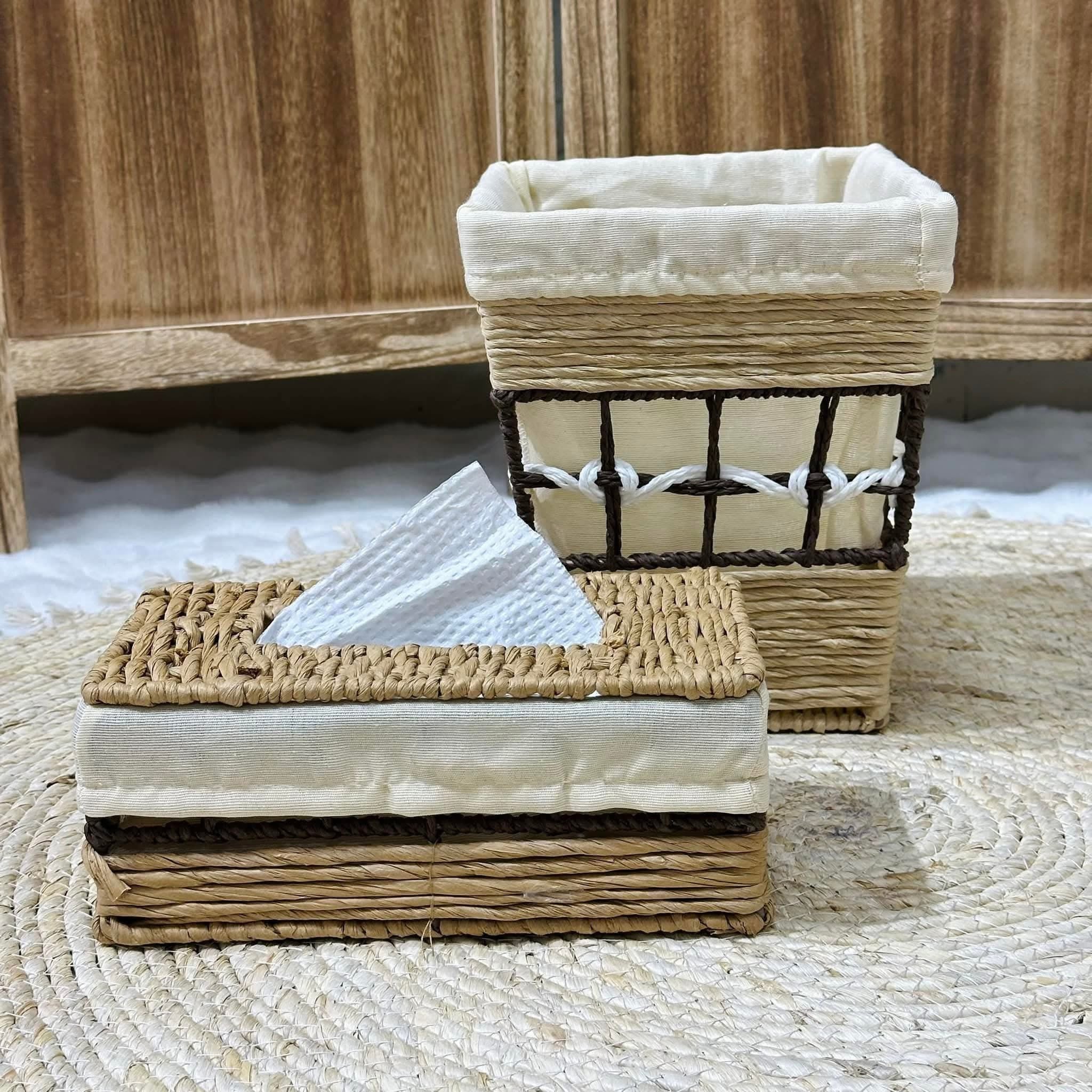 Rustic Duo Basket & Tissue Box Set with Dark Accents