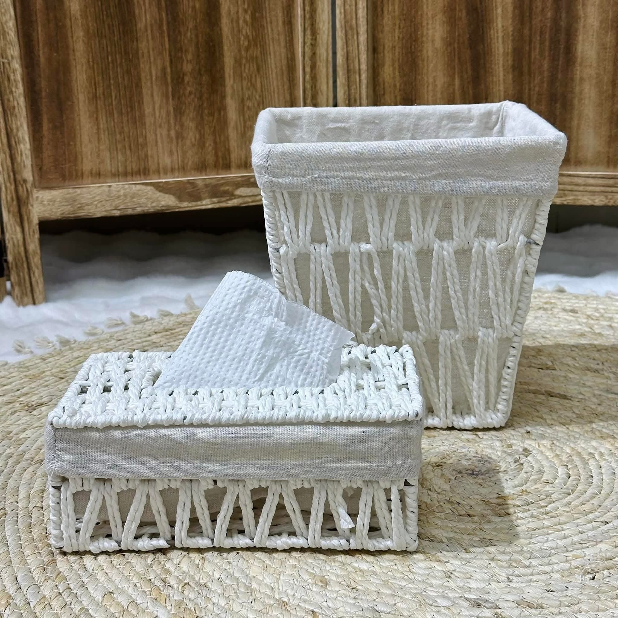 Pure White Zigzag Basket & Tissue Box Set