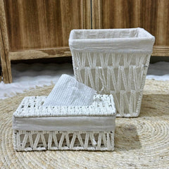 Pure White Zigzag Basket & Tissue Box Set