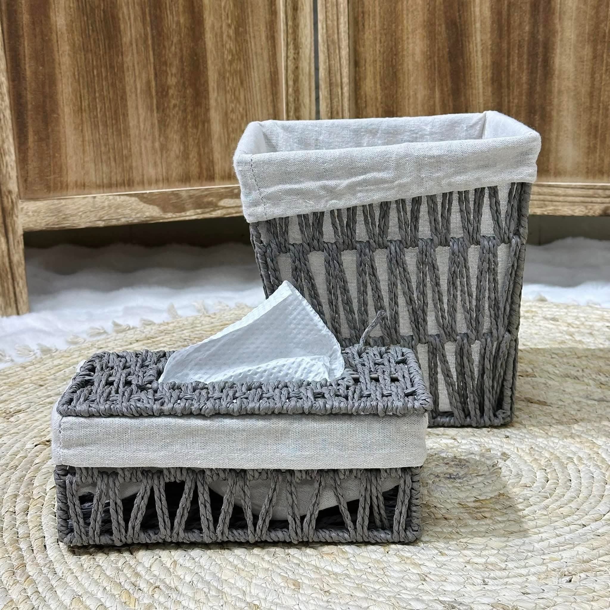 Charcoal Zigzag Basket & Tissue Box Set