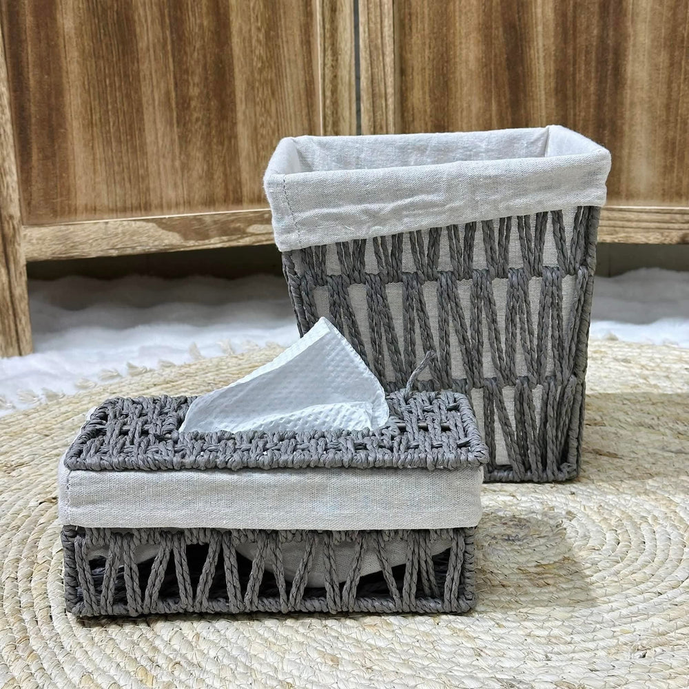 Charcoal Zigzag Basket & Tissue Box Set