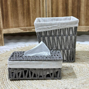 Charcoal Zigzag Basket & Tissue Box Set