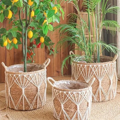 Boho Diamond Weave Storage Basket with Handles - 3 pcs