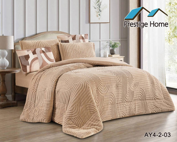 Aurora Sherpa Geometric Comforter Set – Double
