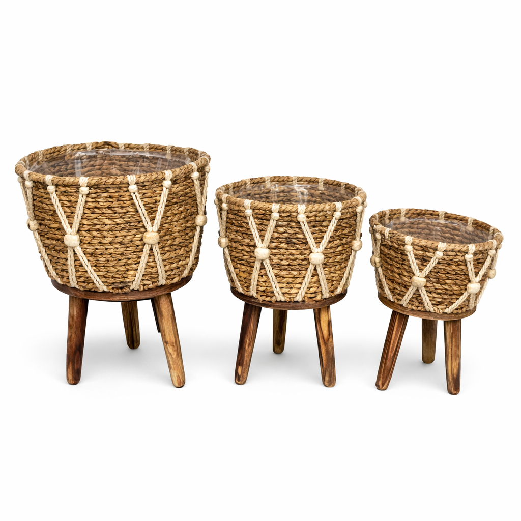 Boho Woven Planter Basket Set – 3 Sizes
