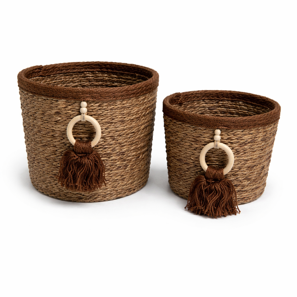 Tassel Woven Storage Basket Set - 2 pcs