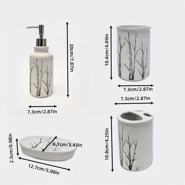 Winter Birch Ceramic Bathroom Set – 4 pcs