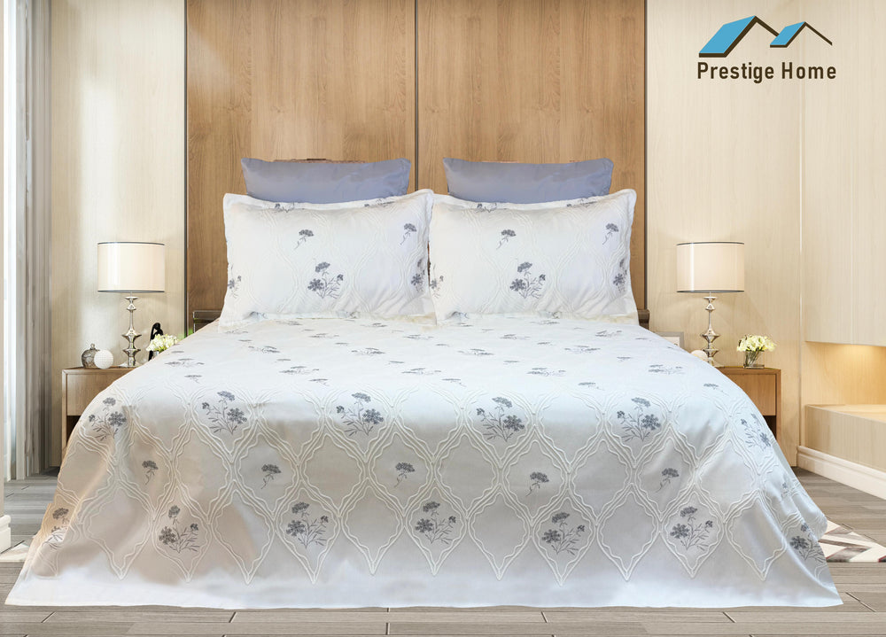 Diamond Embroidered Jacquard Pique Bedspread Set 4 pcs - Double
