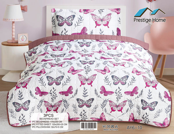 Blush Butterflies Bedspread Set - 3 Pieces