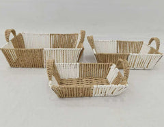 Natural Two-Tone Woven Storage Basket Set - 3 Pcs