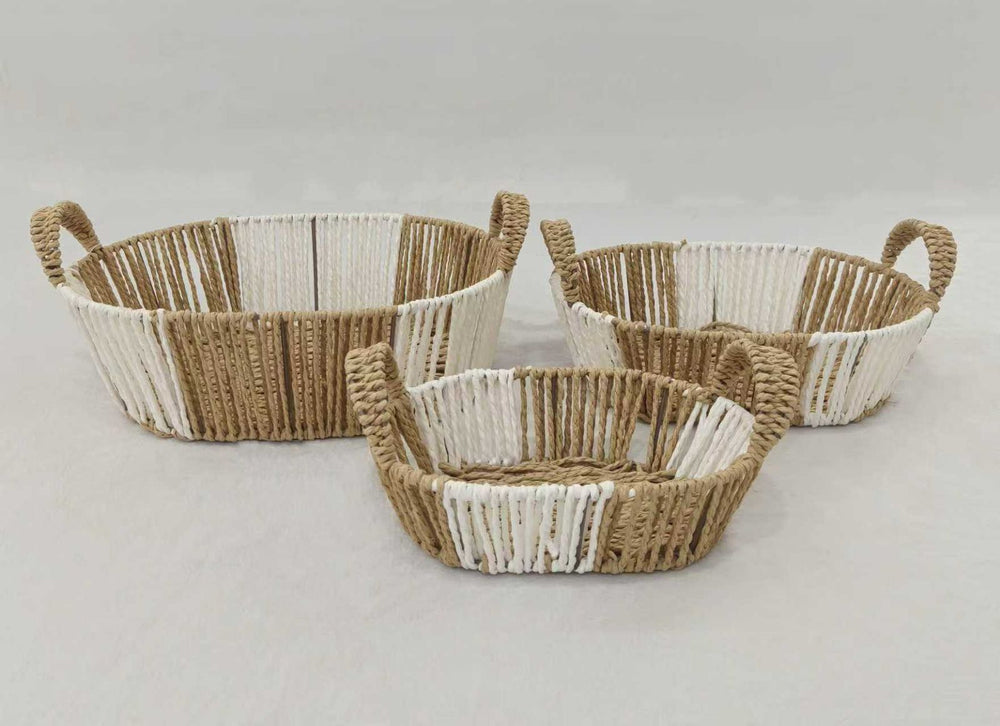 Boho Two-Tone Rope Storage Basket Set