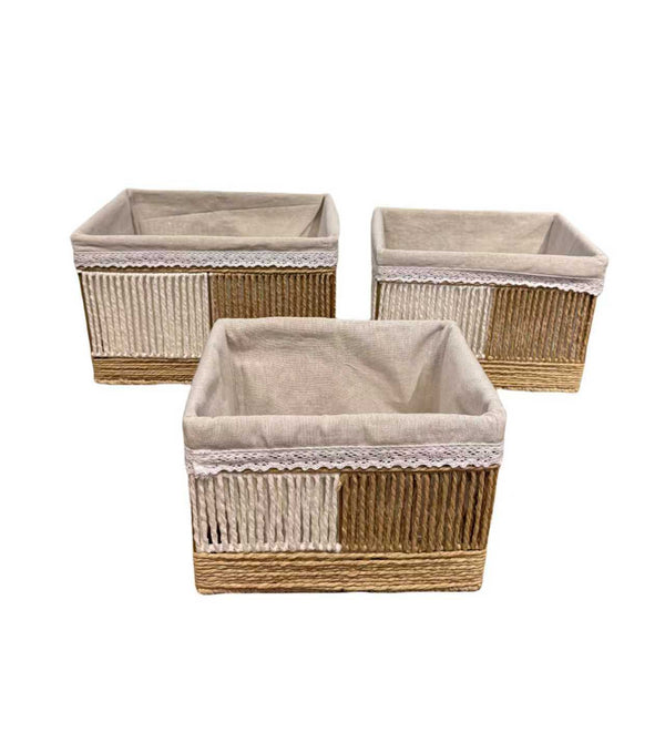 Lace-Trim Boho Storage Basket Set - 3 Pcs